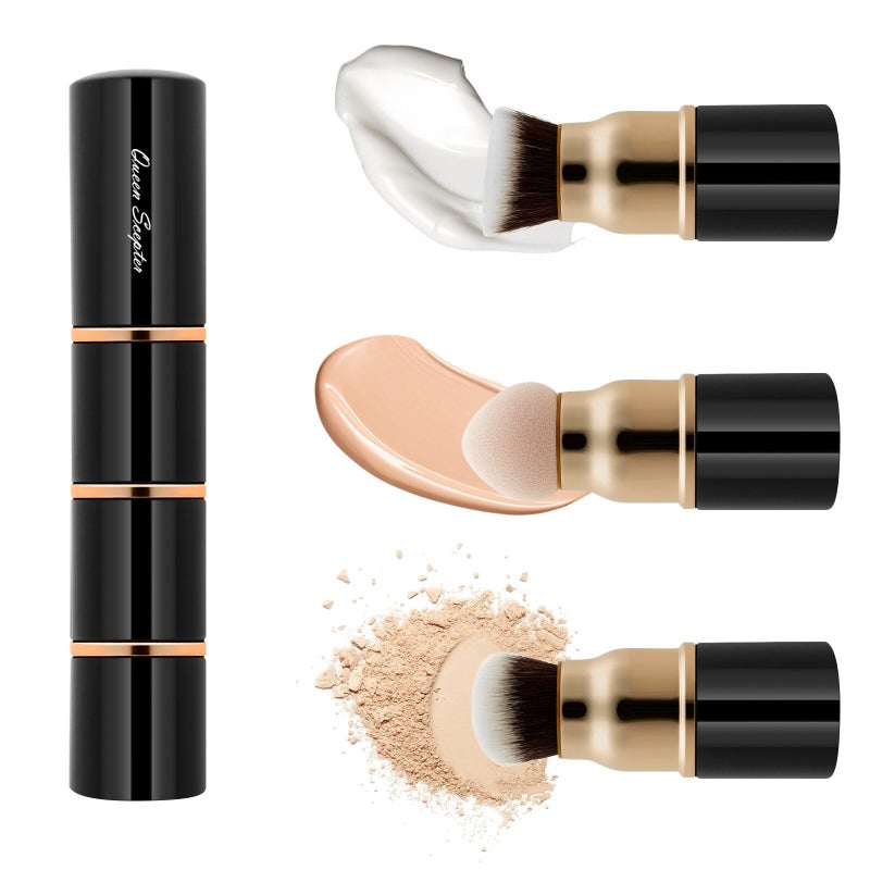 3 in 1 Professional Liquid foundation Makeup Brush Set Kabuki Face Blush Foudation Brush Powder Sponge for PowderLiquidCream Travel Cosmetics Makeup Brushes with Cap