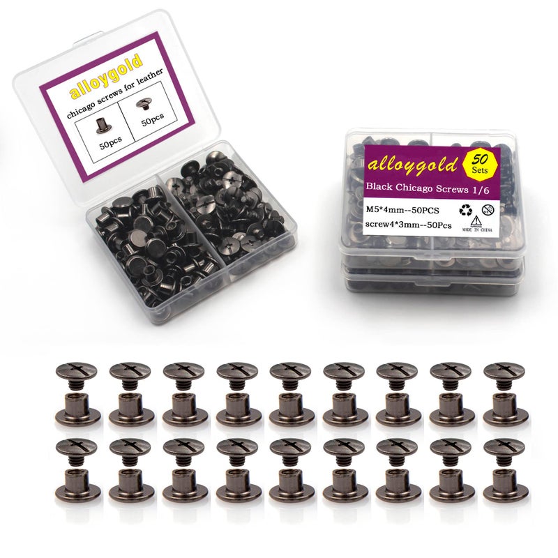 Alloygold 50 Sets M5*4 Gun Black Chicago Screw Kit Leather Rivets Screw Rivets Chicago Screw Buttons DIY Leather Trim - Image 1