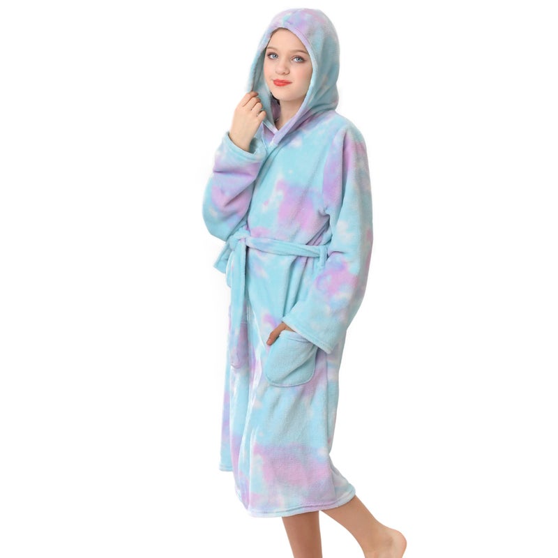 V.&GRIN Girls Fleece Robe, Plush Hooded Soft Fuzzy Warm Fluffy Bathrobe for Kids 5-14 Yearsï¼ˆCandy 5-6ï¼‰ - Image 4