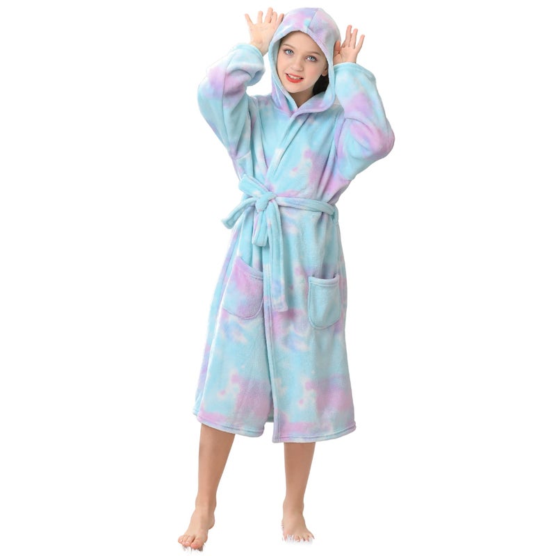 V.&GRIN Girls Fleece Robe, Plush Hooded Soft Fuzzy Warm Fluffy Bathrobe for Kids 5-14 Yearsï¼ˆCandy 5-6ï¼‰ - Image 3