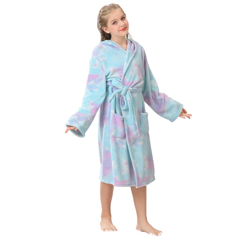 V.&GRIN Girls Fleece Robe, Plush Hooded Soft Fuzzy Warm Fluffy Bathrobe for Kids 5-14 Yearsï¼ˆCandy 5-6ï¼‰ - Image 1