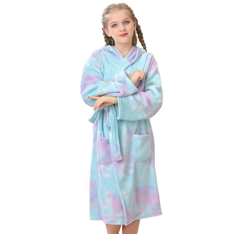 V.&GRIN Girls Fleece Robe, Plush Hooded Soft Fuzzy Warm Fluffy Bathrobe for Kids 5-14 Yearsï¼ˆCandy 5-6ï¼‰ - Image 2