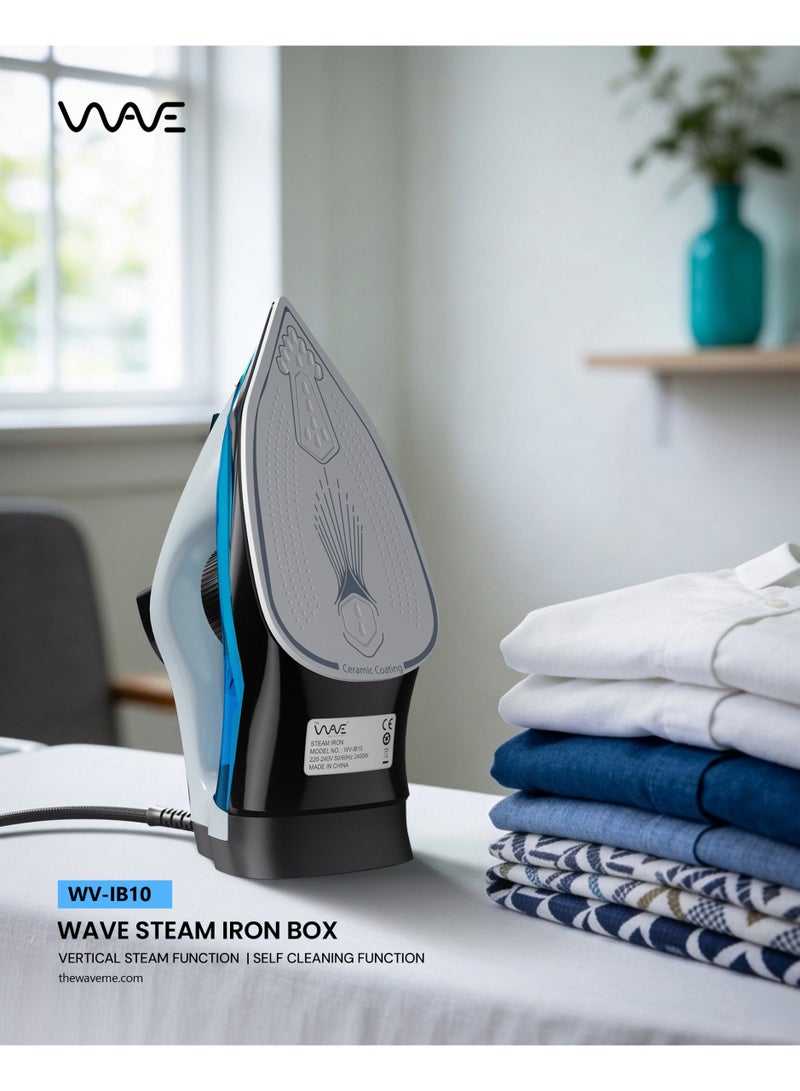 وايف مكواة بخار بوكس ​​بقوة 2400 واط، مكواة بخار وبخاخ قوية بقاعدة غير لاصقة، تحكم قابل للتعديل في درجة الحرارة، نظام مانع للتنقيط، تسخين سريع، أزرق/أسود – WV-IB10، ضمان لمدة عام - Image 3
