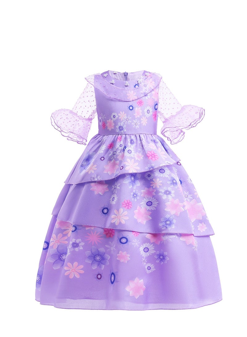 Loquat Encanto Isabella Dress Cosplay Costume，Elegant and Beautiful Fancy Costume with Floral Dress Hem For Girls，Kid Dress Up Costumes with Mesh Cuffs - Image 1