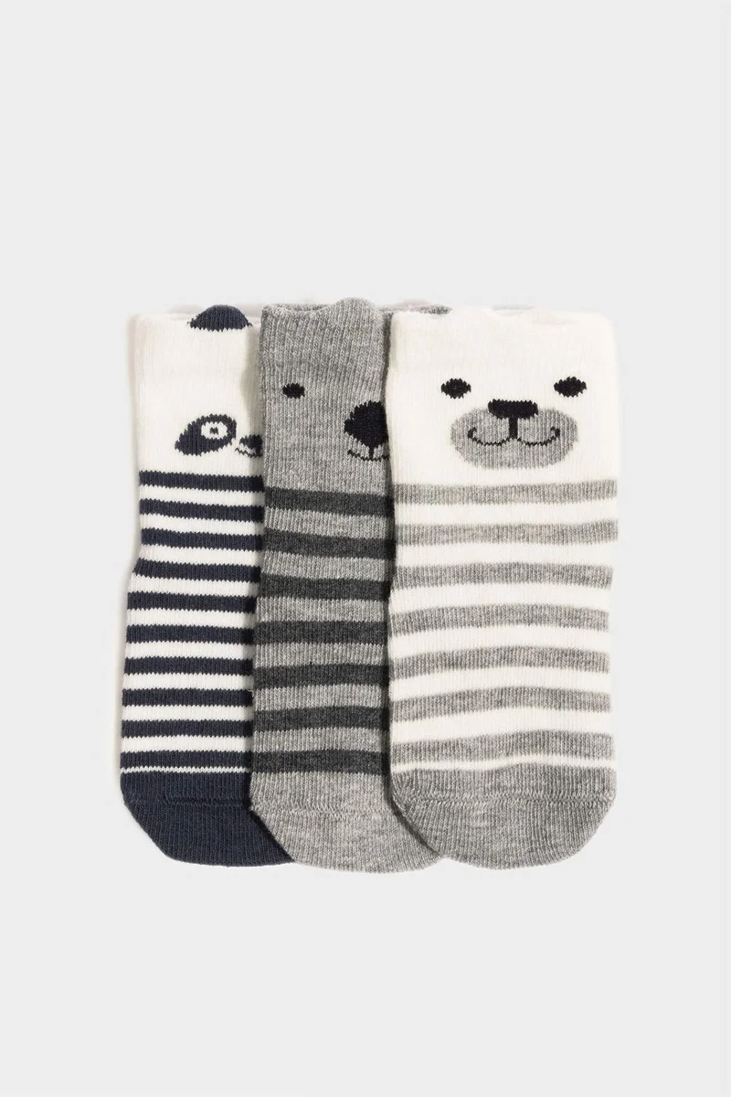 ديفاكتو Boy Non-Slip Sole 3 Piece Cotton Long Sockss