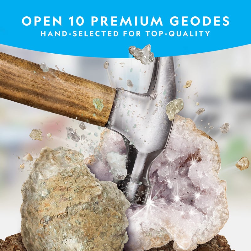 Blue Marble NATIONAL GEOGRAPHIC Break Open 10 Premium Geodes – includes Goggles and 2 Display Stands - Great STEM Science Kit, Geology Gift for Kids, Break Your Own Geodes with Crystals, Toys for Boys and Girls  - Image 3
