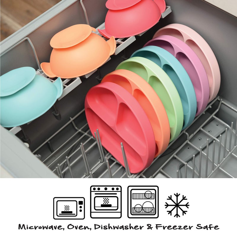 PrimaStella Unbreakable Silicone Non-Slip Baby & Toddler Plate and Spoon Feeding Set - Rosy Plum Purple - Image 3