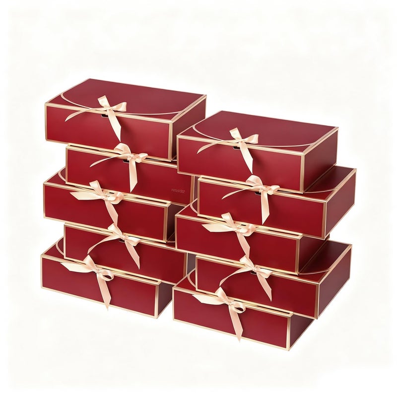 WLUSEAXI 10Pack Red Gift Boxes, 10.6x7.8x3.1Inch Bridesmaid Proposal Box with Ribbons, Gift Boxes with Lids for Presents, Mother's Day, Wedding, Groomsmen Proposal, Birthday Party - Image 1