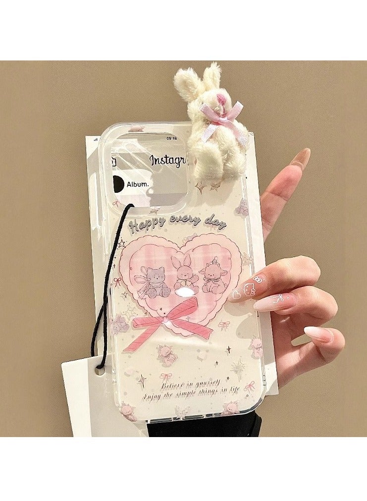 NIBEMINENT Protective TPU Case Cover For iPhone 16, Love Bunny With Rabbit Plush