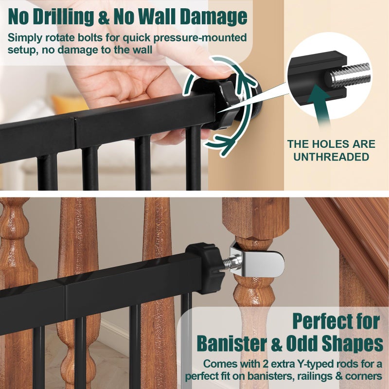 keny 29.7"-46" Baby Gate for Stairs, Auto Close Dog Gates for Doorways, Pressured Mounted No Drilling Pet Gate Extra Wide, One-Hand Opening Dual Lock Stair Gate, Indoor Kids Necessities, Black - Image 3