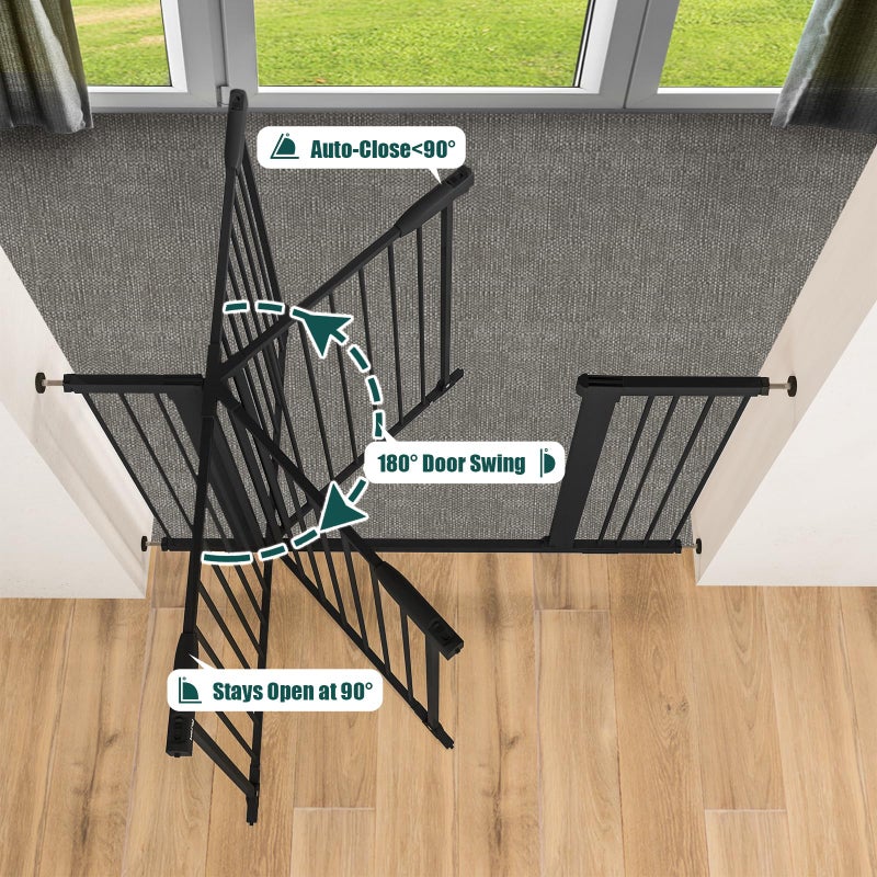 keny 29.7"-46" Baby Gate for Stairs, Auto Close Dog Gates for Doorways, Pressured Mounted No Drilling Pet Gate Extra Wide, One-Hand Opening Dual Lock Stair Gate, Indoor Kids Necessities, Black - Image 4
