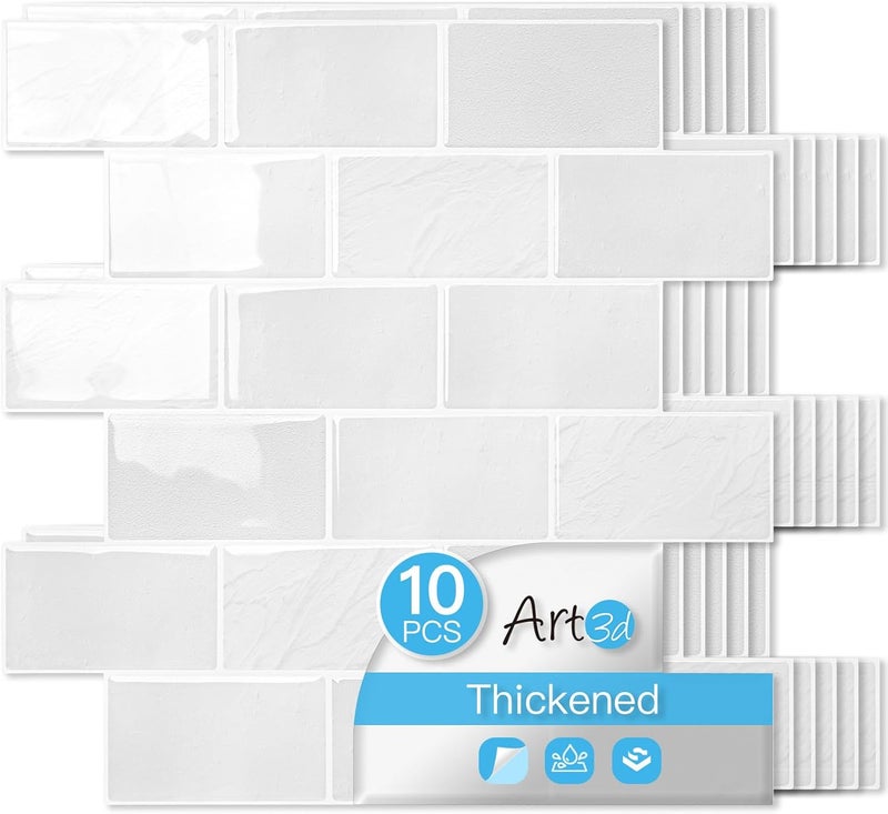 Art3d Peel and Stick Wall Tiles in White Marble– 10-Pack of 12 x12 Thickened Design Backsplash, Self-Adhesive Tile for Kitchen & Bathroom Decor - Image 1