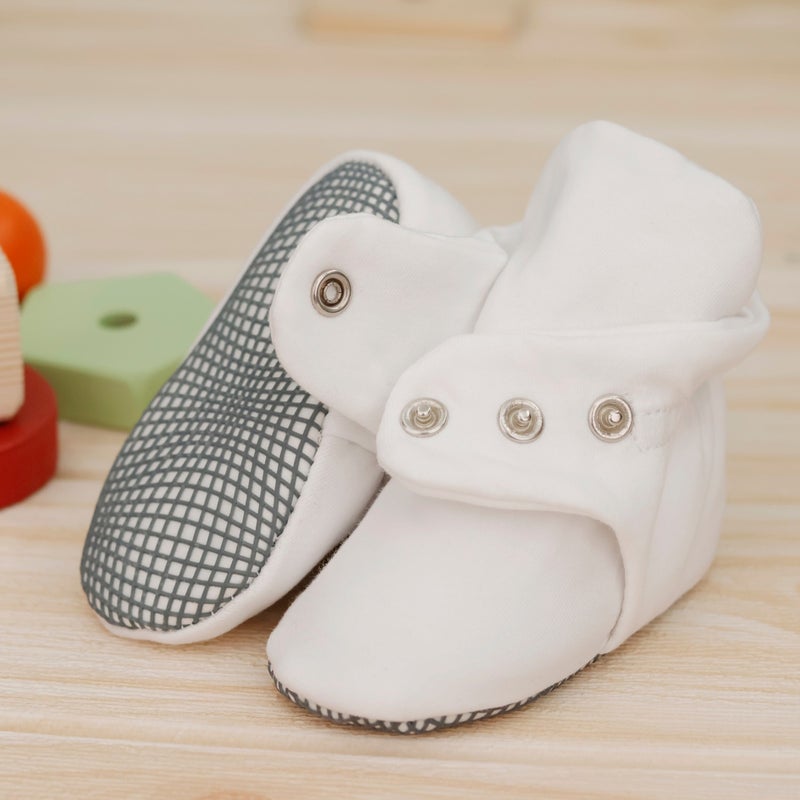 Ella Bonna Organic Cotton Baby Slippers, Non-Slip Sole, Newborn Slippers, Home Nursery Shoes, White - Image 3