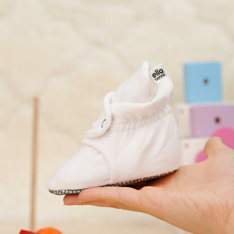 Ella Bonna Organic Cotton Baby Slippers, Non-Slip Sole, Newborn Slippers, Home Nursery Shoes, White - Image 5