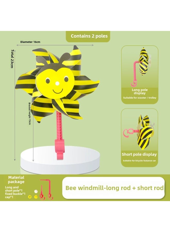 Children's Scooter Rotating Windmill Decorative Pendant Windmill Outdoor Toy Colorful Bicycle Baby Stroller-Color:(1 Pack Retail) [Bee Windmill 16CM] Send Short Pole Long Pole-Specifications:pendant Windmill - Image 1