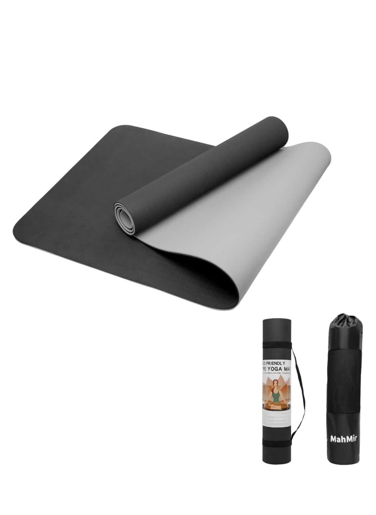 MahMir Yoga Mat Anti-Slip Exercise Mat with Carrying Bag Fitness Mat for Pilates 183CM*61CM*6MM Thickness for Woman Man Beginners  Black+Light Grey 