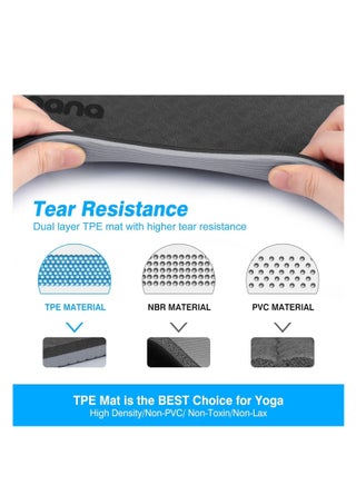 Yoga Mat Anti-Slip Exercise Mat With Carrying Bag Fitness Mat For Pilates 183Cm*61Cm*6Mm Thickness For Woman Man Beginners Black+Light Grey - view 5