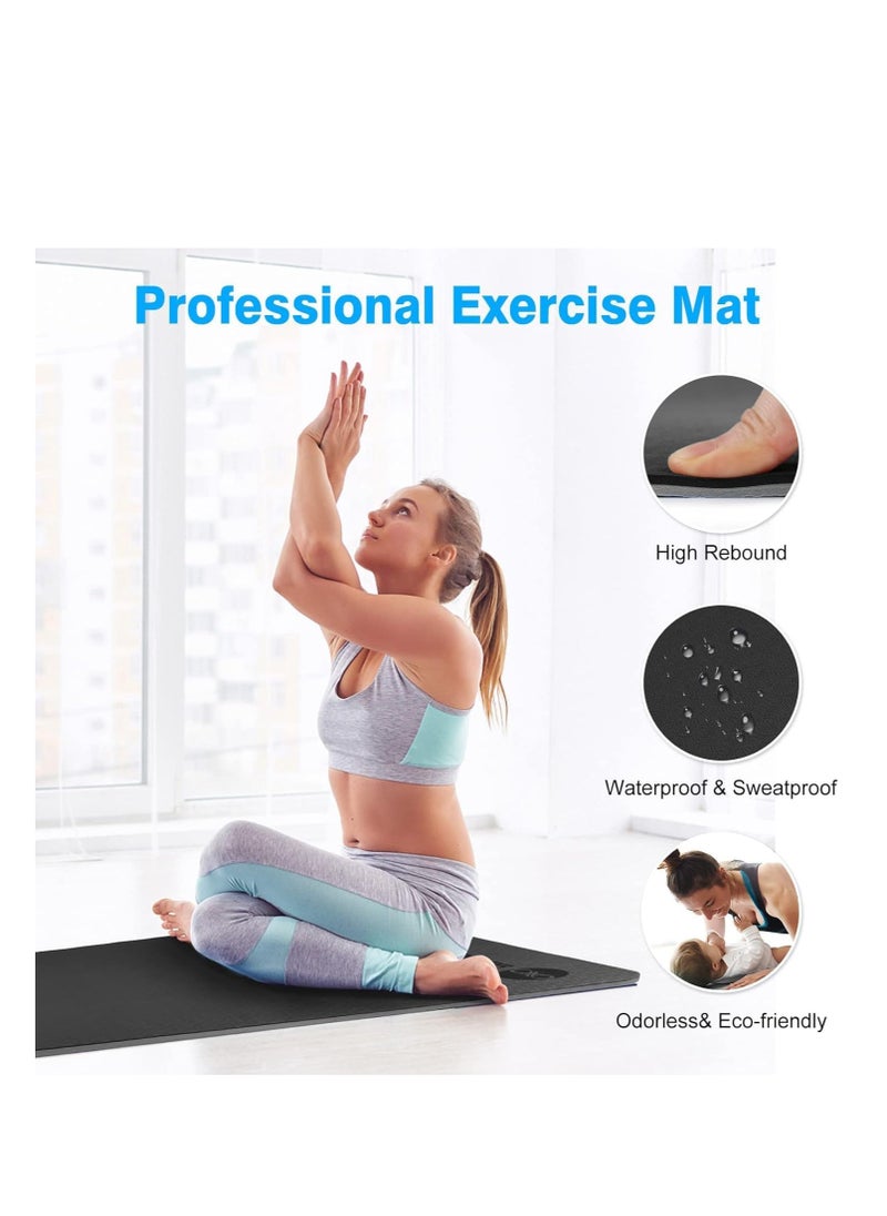 MahMir - Yoga Mat Anti-Slip Exercise Mat With Carrying Bag Fitness Mat For Pilates 183Cm*61Cm*6Mm Thickness For Woman Man Beginners Black+Light Grey - Image 1