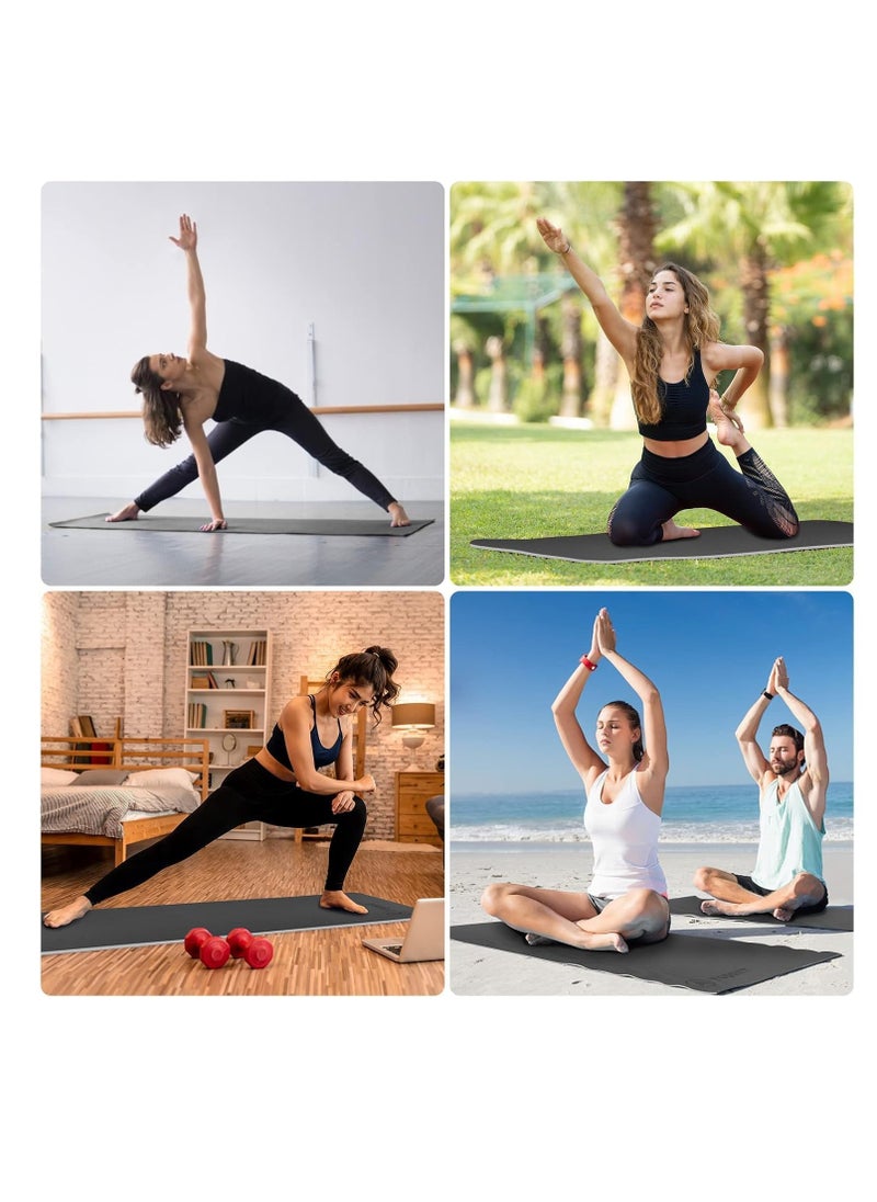 MahMir - Yoga Mat Anti-Slip Exercise Mat With Carrying Bag Fitness Mat For Pilates 183Cm*61Cm*6Mm Thickness For Woman Man Beginners Black+Light Grey - Image 1