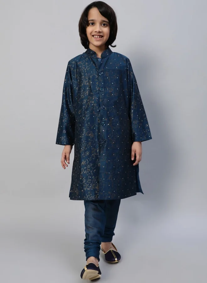 AKS Floral Printed Blue Kurta Set For Boys