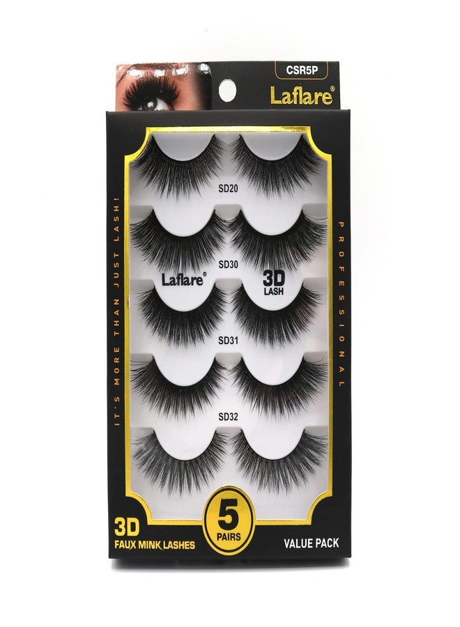 Laflare 5 Styles Premium Silk Lashes 3D Faux Mink Eyelashes Multipack, Light, Natural Looking, Professional Easy to Apply Eyelashes in a Knitted Style 5 Pairs Mixed Value Pack (CSR5P) - Image 1