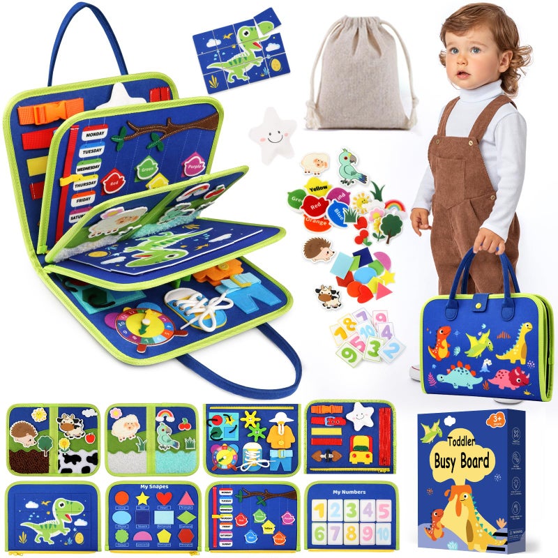 SparkleMe Toddler Sensory Busy Board Travel Toy Activity Book for Girls Boys Motor Skill Development Gift for Baby Aged 34 Years Fine Educational Preschool Montessori Learning Toy for Car Airplane Dinosaur - Image 2