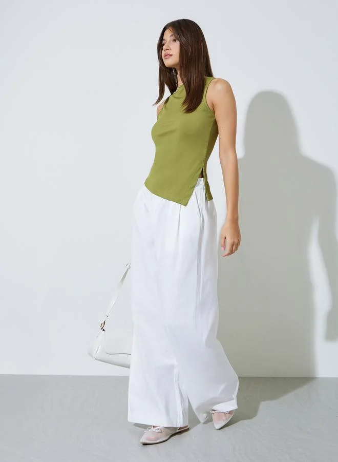 ستايلي Green Ribbed Asymmetric Hem Cami Top