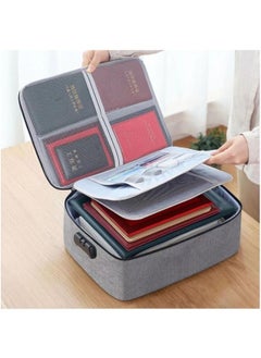 Document Storage Bag with Password Lock, A4 Letter Size Document Holder, 3-Layer Waterproof Portable Organizer for Passport, Legal Documents, Files, Valuables File Pocket (Grey)