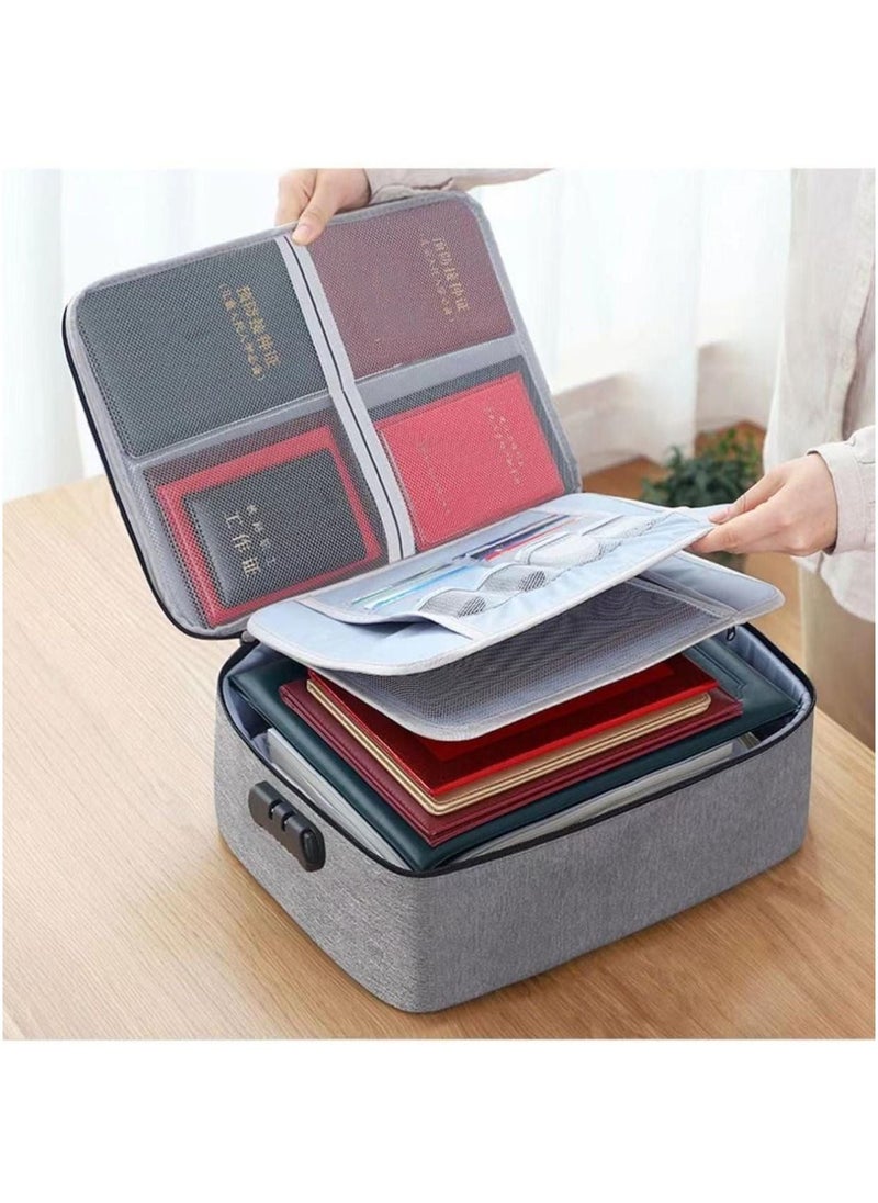 Generic - Document Storage Bag with Password Lock, A4 Letter Size Document Holder, 3-Layer Waterproof Portable Organizer for Passport, Legal Documents, Files, Valuables File Pocket (Grey) - Image 1
