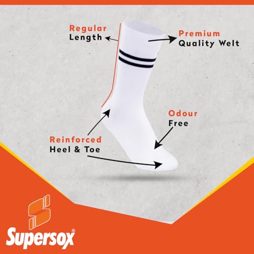 Supersox Regular School Uniform White Socks With Navy Stripe for Kids, Made with Breathable, Anti Odour & Moisture Absorbent Combed Cotton with a Extra Durable Welt, Ideal For All Day Wear (Pack Of 5) - Image 4