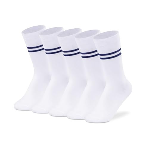 Supersox Regular School Uniform White Socks With Navy Stripe for Kids, Made with Breathable, Anti Odour & Moisture Absorbent Combed Cotton with a Extra Durable Welt, Ideal For All Day Wear (Pack Of 5) - Image 1
