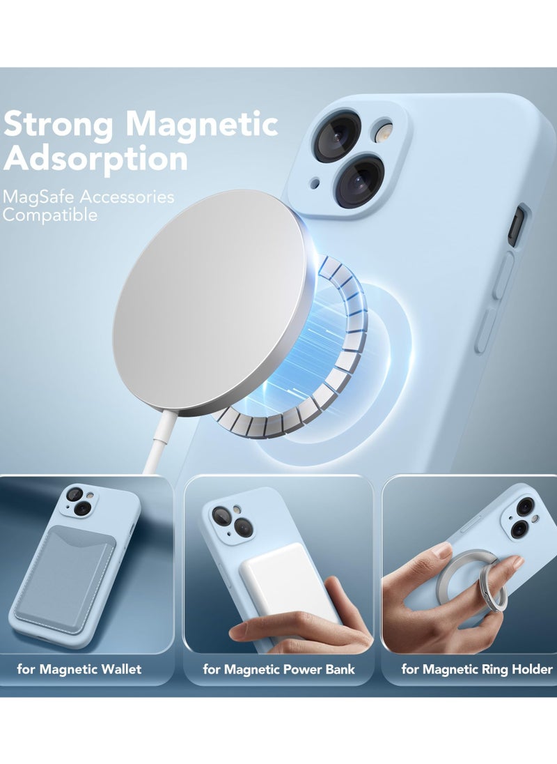 سويدانبوكس - حافظة مغناطيسية لآيفون 15 متوافقة مع MagSafe [واقي شاشة + حماية كاملة للكاميرا] حافظة هاتف سيليكون مضادة للصدمات والخدوش لآيفون 15 6.1 بوصة باللون الأزرق الفاتح. - Image 1