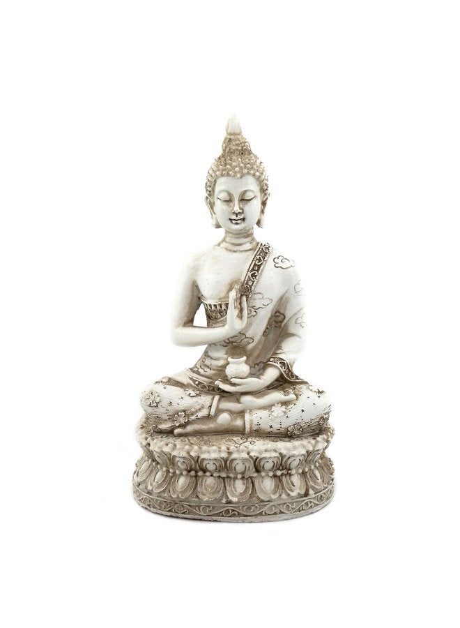 ornerx (White) - Thai Sitting Buddha Statue for Home Decor Ivory 17cm - Image 1