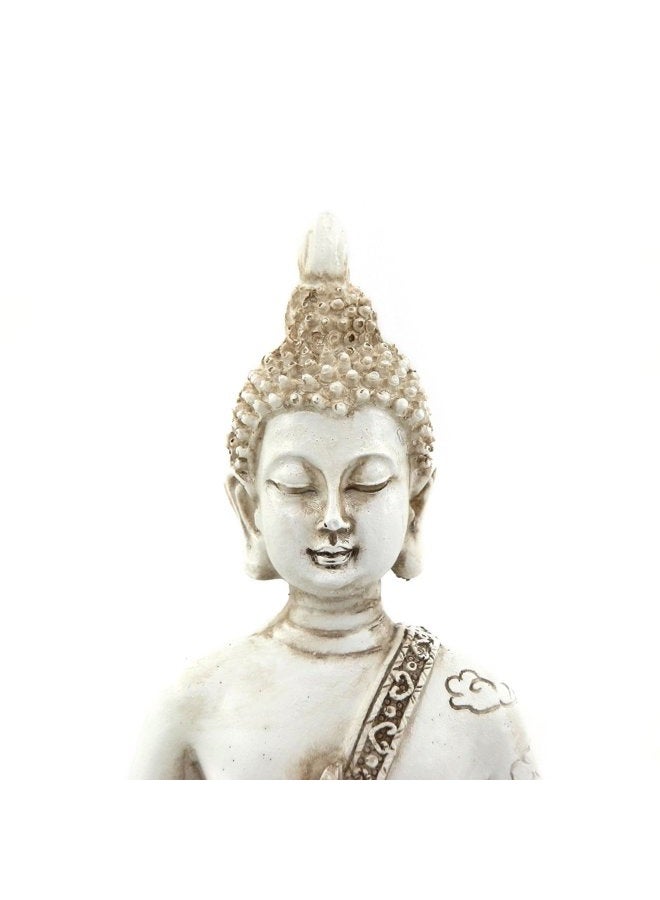 ornerx (White) - Thai Sitting Buddha Statue for Home Decor Ivory 17cm - Image 3