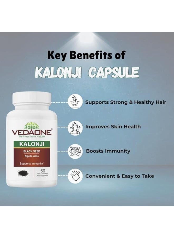 VEDAONE Kalonji Black Seed Supplement, 60 Veg Capsules, Nigella Sativa, Immunity Support - Image 2