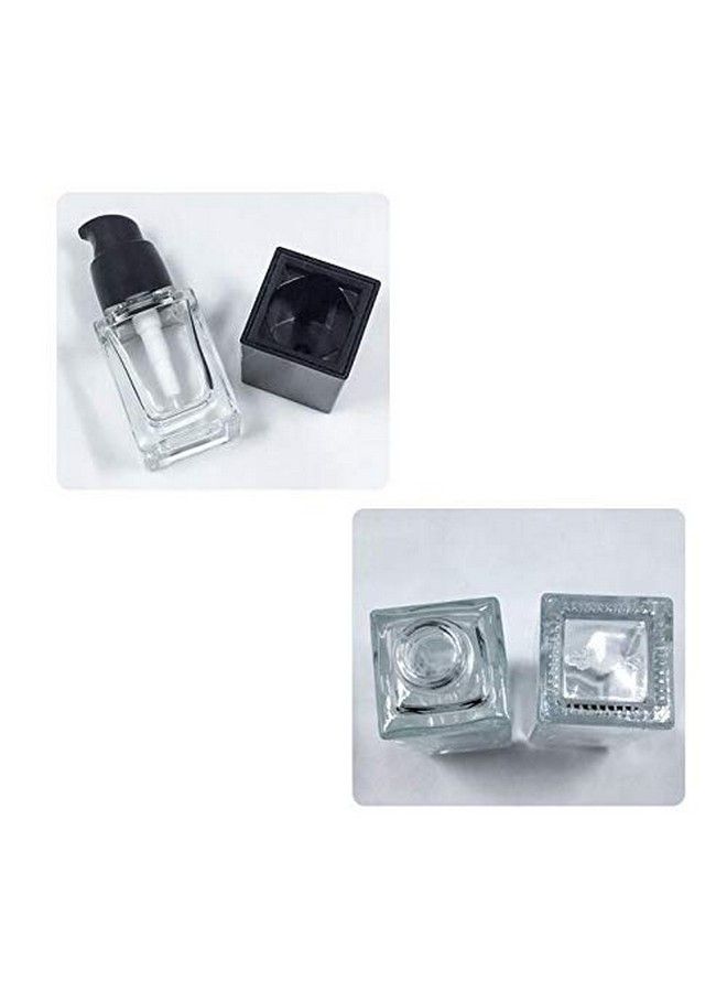 vipolish 2Pcs 15Ml/0.5Oz Empty Square Clear Glass Pump Bottle Lotion Dispenser With Black Lid Refillable Portable Foundation Bottle Makeup Cosmetic Container Holder For Lotion Essence Emulsion Serum - Image 5