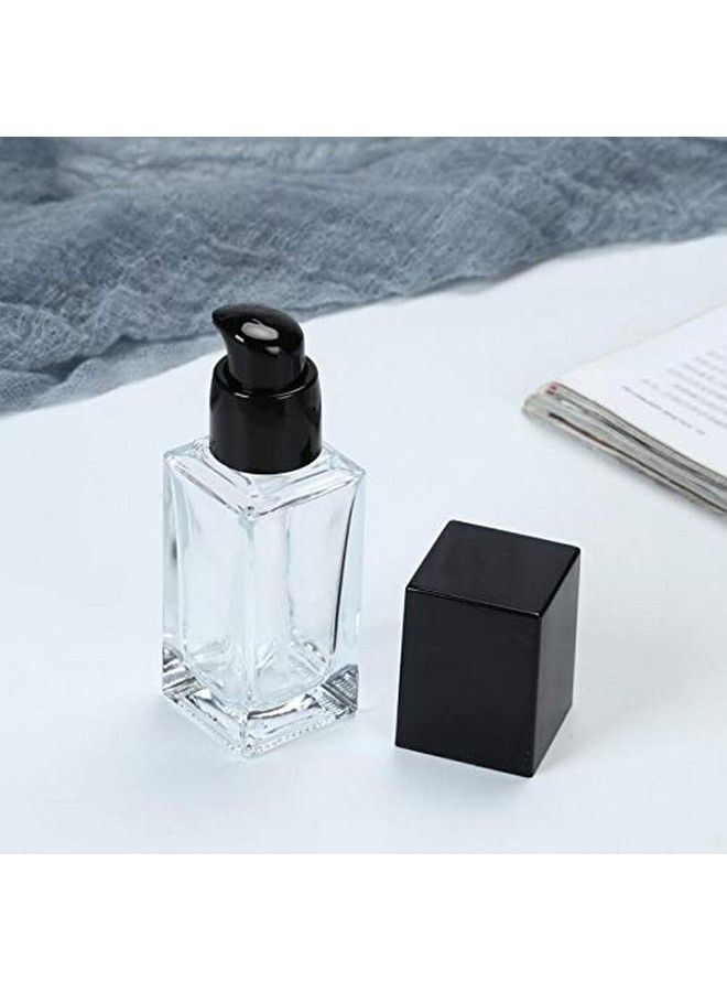 vipolish 2Pcs 15Ml/0.5Oz Empty Square Clear Glass Pump Bottle Lotion Dispenser With Black Lid Refillable Portable Foundation Bottle Makeup Cosmetic Container Holder For Lotion Essence Emulsion Serum - Image 3