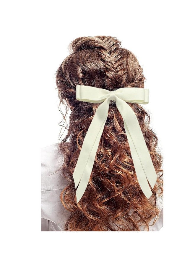 سالوسي مشبك شعر SALOCY، قطعتان من شرائط الشعر الساتان للنساء مع شرابة طويلة، أقواس شريطية كبيرة لتصميم الشعر (وردي + بيج) - Image 2