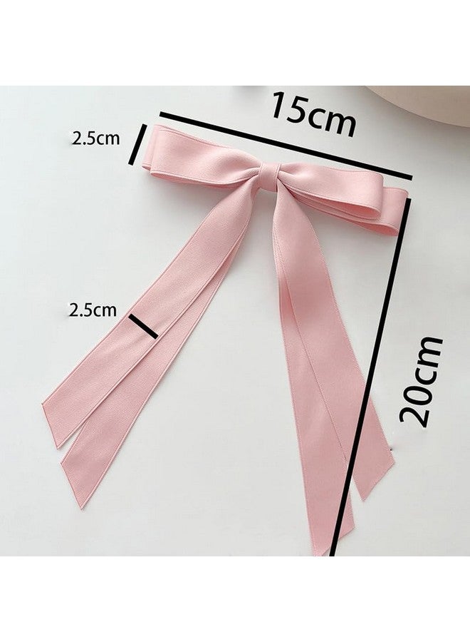 سالوسي مشبك شعر SALOCY، قطعتان من شرائط الشعر الساتان للنساء مع شرابة طويلة، أقواس شريطية كبيرة لتصميم الشعر (وردي + بيج) - Image 4