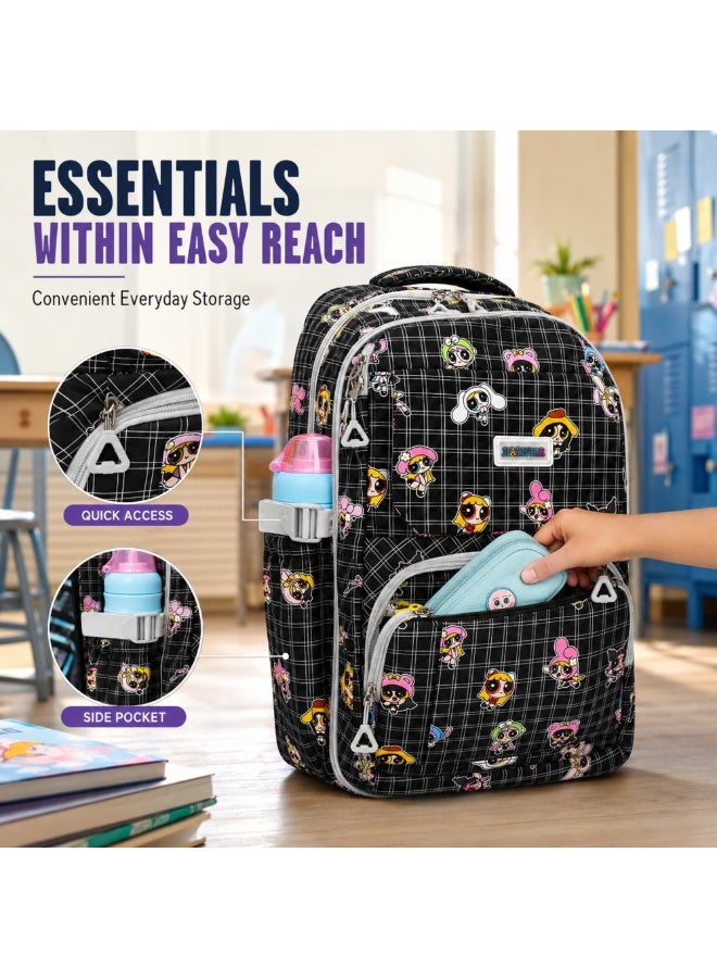 Powerpals School Bag Black, Lightweight Backpack with Multiple Compartments, Front Utility Pocket, Side Bottle Pockets & Adjustable Shoulder Straps - Image 4