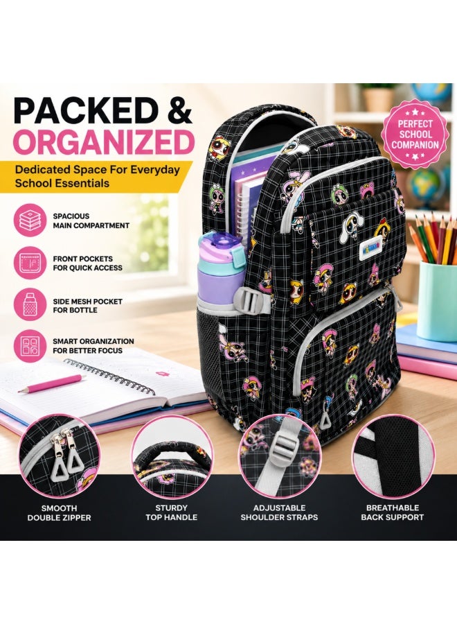 Powerpals School Bag Black, Lightweight Backpack with Multiple Compartments, Front Utility Pocket, Side Bottle Pockets & Adjustable Shoulder Straps - Image 2
