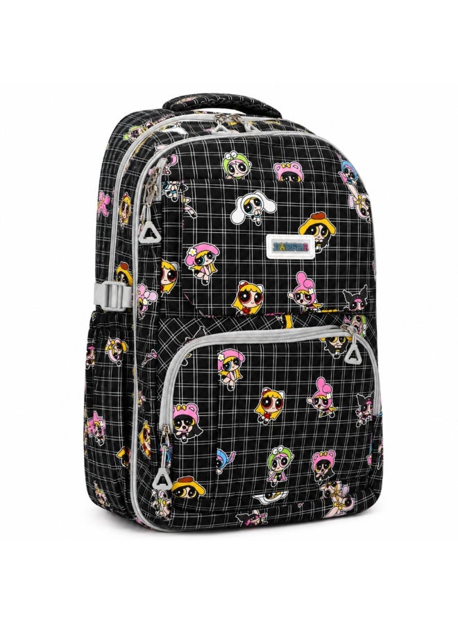 Powerpals School Bag Black, Lightweight Backpack with Multiple Compartments, Front Utility Pocket, Side Bottle Pockets & Adjustable Shoulder Straps - Image 1