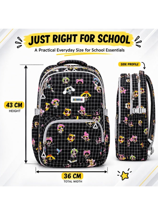 Powerpals School Bag Black, Lightweight Backpack with Multiple Compartments, Front Utility Pocket, Side Bottle Pockets & Adjustable Shoulder Straps - Image 5