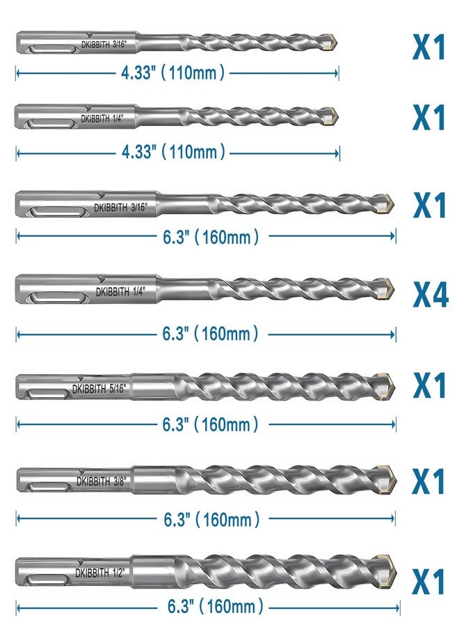 DKIBBITH 10-Piece SDS Plus Drill Bits Rotary Hammer Drill Bit Set, Carbide Tipped for Drilling Concrete Cement Porcelain Tiles Ceramic Pots Stone Brick, Dia 3/16" 1/4" 5/16" 3/8" 1/2" - Image 2