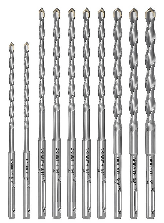 DKIBBITH 10-Piece SDS Plus Drill Bits Rotary Hammer Drill Bit Set, Carbide Tipped for Drilling Concrete Cement Porcelain Tiles Ceramic Pots Stone Brick, Dia 3/16" 1/4" 5/16" 3/8" 1/2" - Image 1