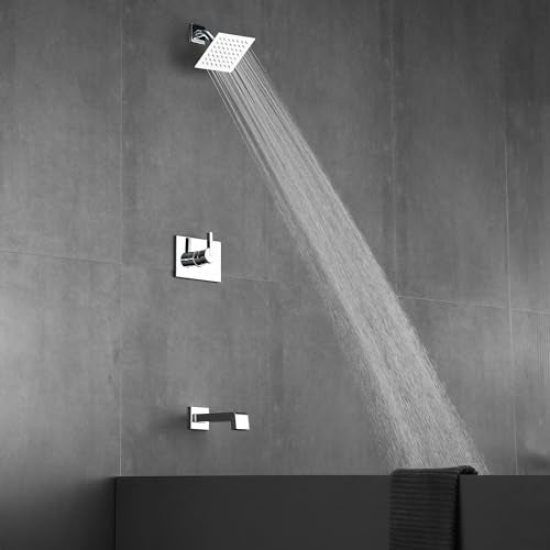 SOOOHOT Shower Faucet Set Tub Shower Faucet with 6Inch Rainfall Shower Head and Tub Spout Shower Tub Faucet Set Complete Included Shower Valve Tub Shower Trim Kit Polished Chrome - Image 3