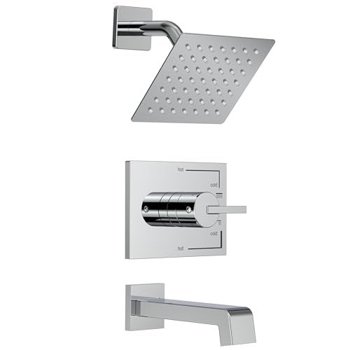 SOOOHOT Shower Faucet Set Tub Shower Faucet with 6Inch Rainfall Shower Head and Tub Spout Shower Tub Faucet Set Complete Included Shower Valve Tub Shower Trim Kit Polished Chrome - Image 1