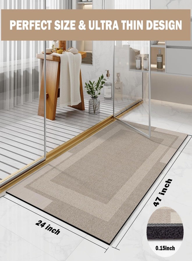 YDKGL Non Slip Long Bath Mat Bathroom Runner, Rubber Backing Ultra Thin Bathroom Rugs Fit Under Door Quick Dry Super Absorbent Washable Bath Rug Shower Mat for Bathtub Sink Floor, Beige 24"x48" - Image 2