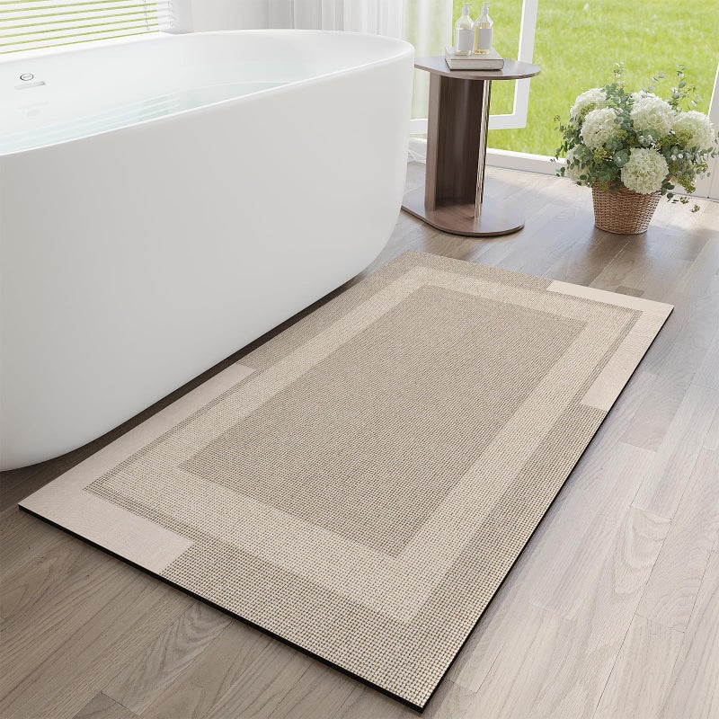 YDKGL Non Slip Long Bath Mat Bathroom Runner, Rubber Backing Ultra Thin Bathroom Rugs Fit Under Door Quick Dry Super Absorbent Washable Bath Rug Shower Mat for Bathtub Sink Floor, Beige 24"x48" - Image 1