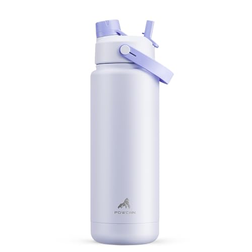 POWCAN 32 oz Insulated Water Bottle with 2in1 Straw and Spout Lid Keep Cold 24H LeakProof BPAFree Double Wall Stainless Steel Water Bottle for Sports Gym Travel and School Lupine - Image 1